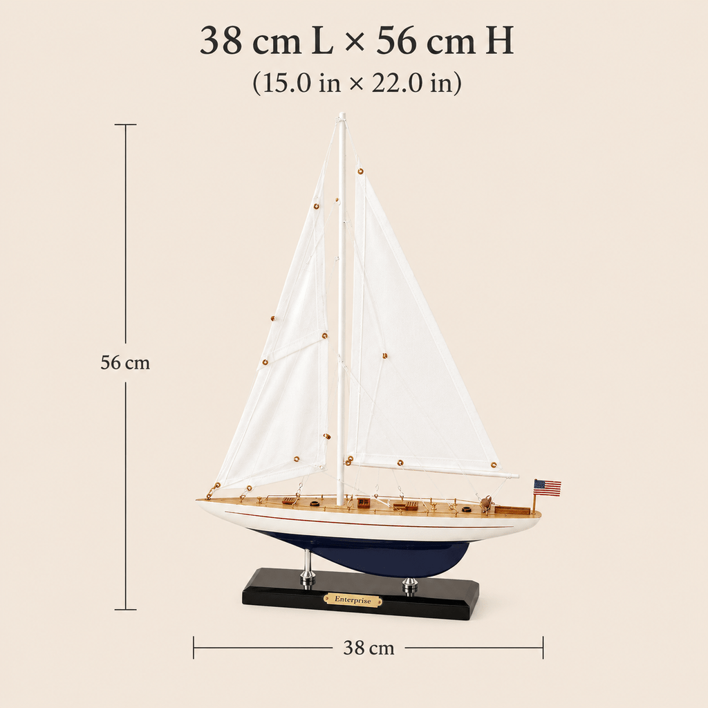 Enterprise America’s Cup Yacht Wooden Ship Model – Classic 38 cm - Ocean Relic Studio- Handcrafted Wooden Ship Model