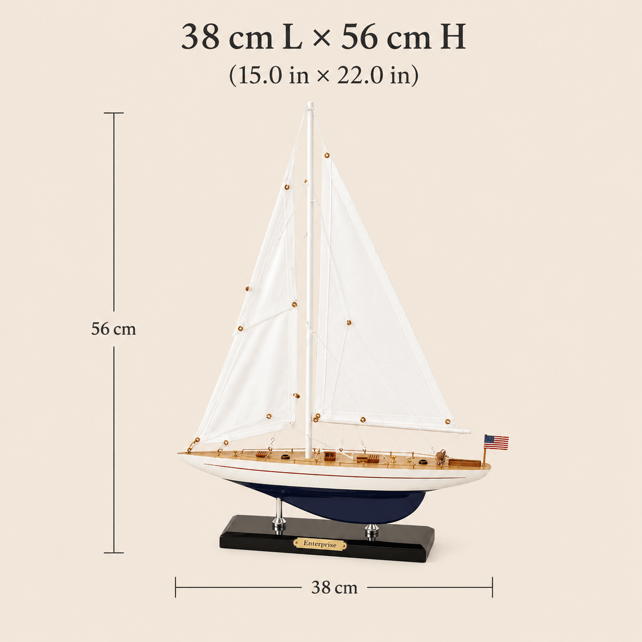 Enterprise America’s Cup Yacht Wooden Ship Model – Classic 38 cm - Ocean Relic Studio- Handcrafted Wooden Ship Model