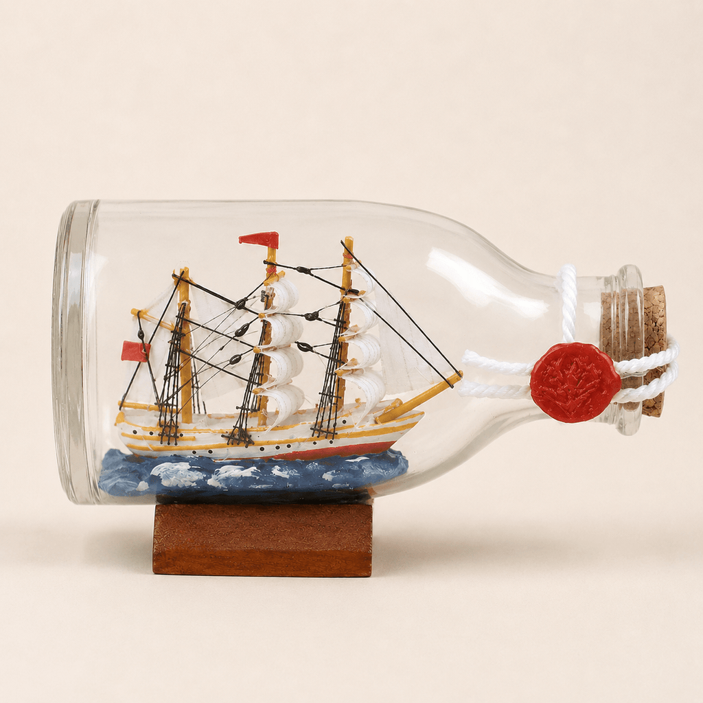 Fair Winds Ship in a Bottle – Chinese Lucky Sailing Ship Nautical Decor - Ocean Relic Studio- Handcrafted Wooden Ship Model