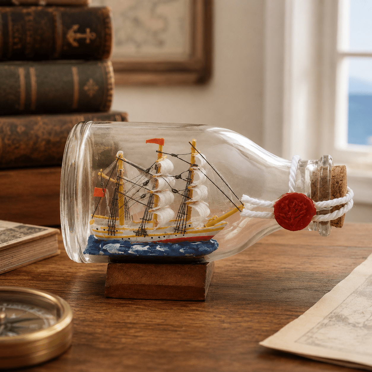 Fair Winds Ship in a Bottle – Chinese Lucky Sailing Ship Nautical Decor - Ocean Relic Studio- Handcrafted Wooden Ship Model