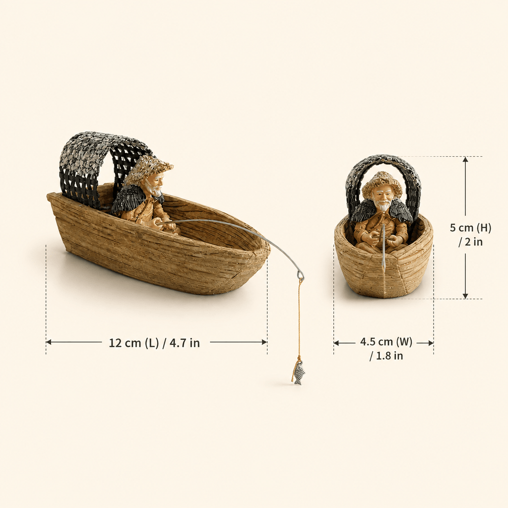 Fisherman in Wicker Boat Resin Ship Model – Chinese River Scene - Ocean Relic Studio