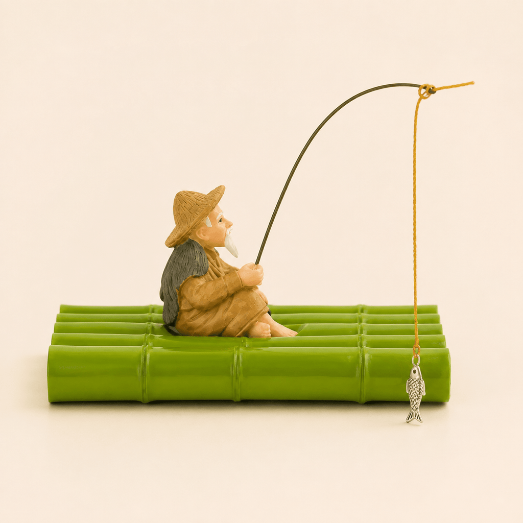 Fisherman on Bamboo Raft Resin Ship Model – Chinese River Scene - Ocean Relic Studio