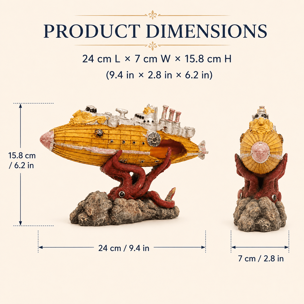 Giant Octopus Submarine Wreck Resin Aquarium Decor – Kraken vs Steampunk Sub - Ocean Relic Studio- Handcrafted Wooden Ship Model