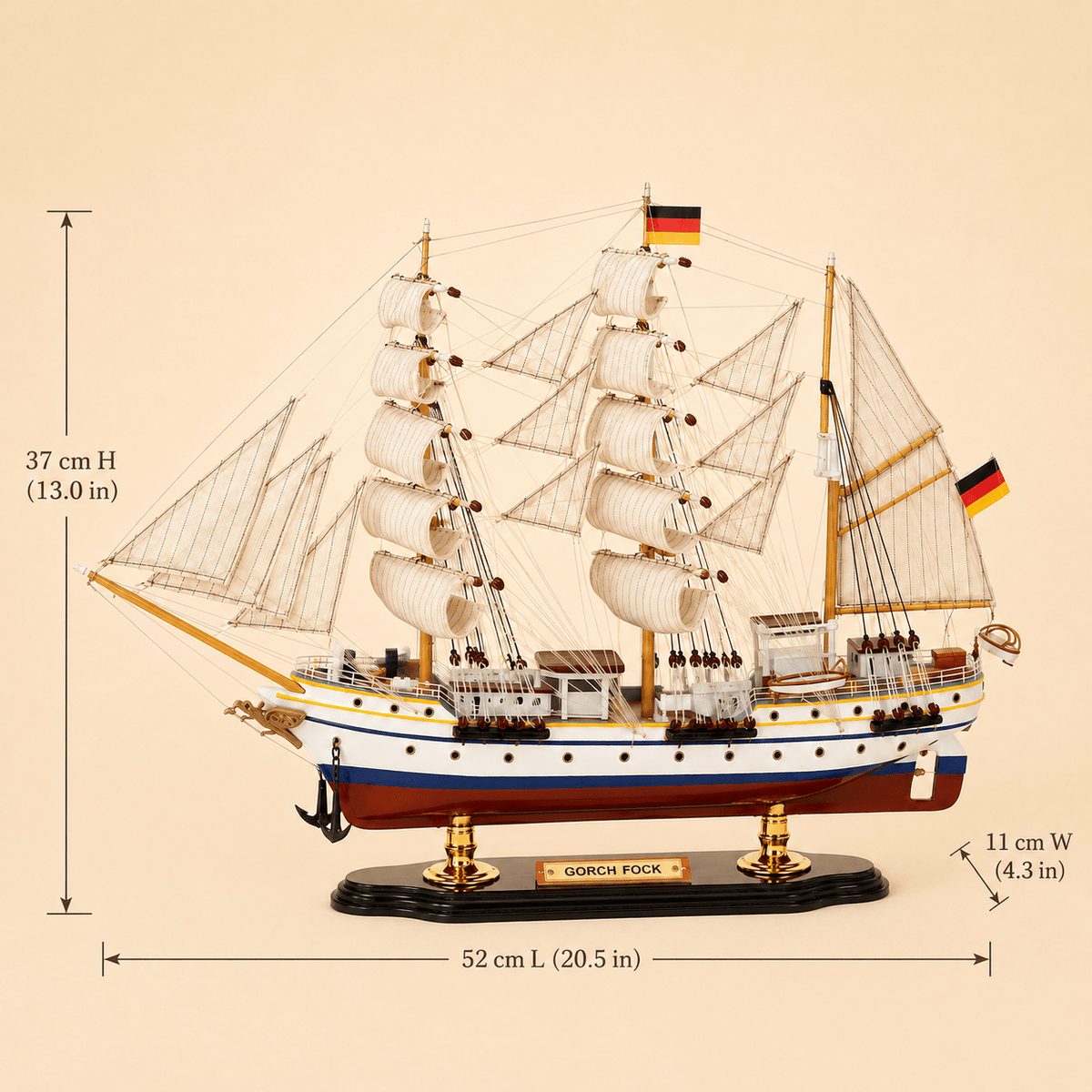Gorch Fock Wooden Ship Model – Premium 52 cm - Ocean Relic Studio