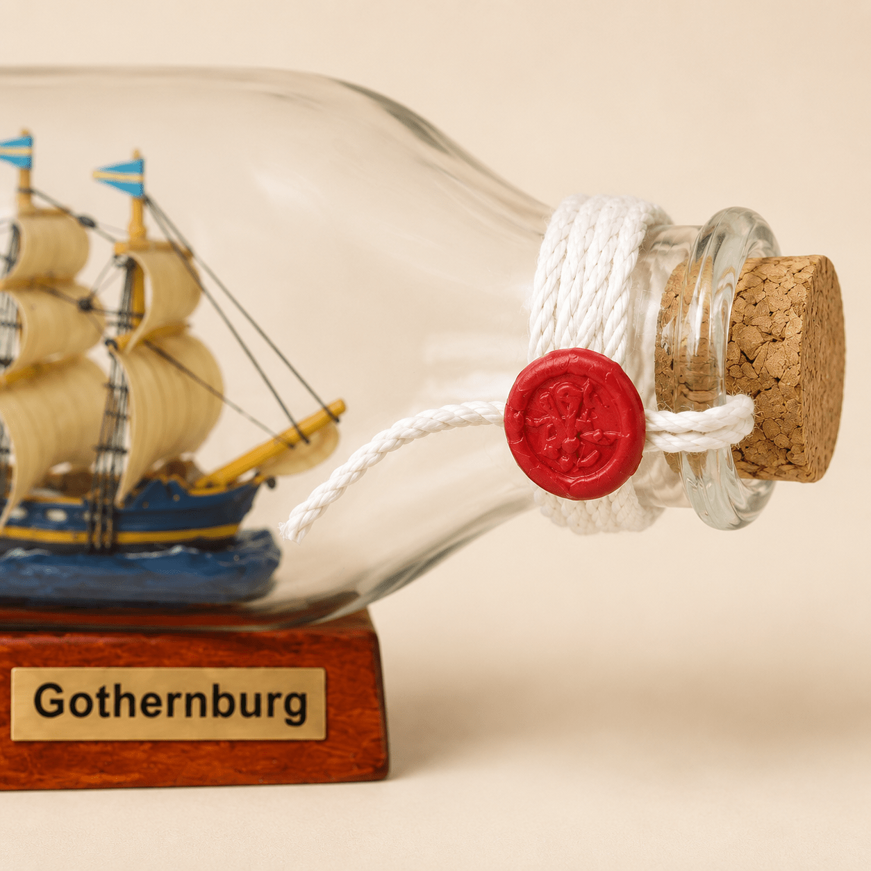 Gothenburg Ship in a Bottle – Swedish East Indiaman Nautical Decor - Ocean Relic Studio- Handcrafted Wooden Ship Model