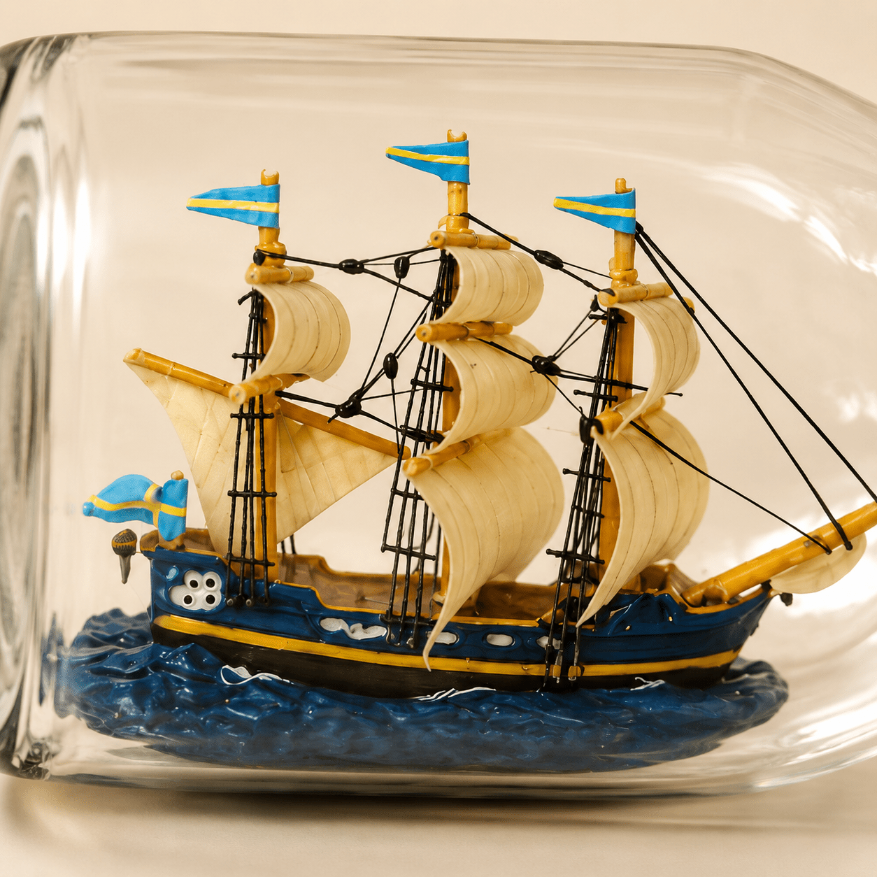 Gothenburg Ship in a Bottle – Swedish East Indiaman Nautical Decor - Ocean Relic Studio- Handcrafted Wooden Ship Model