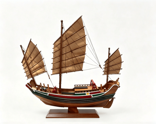 Handcrafted Chinese Junk Ship Model – Wooden Maritime Decor - Ocean Relic Studio