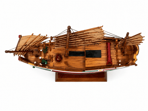 Handcrafted Chinese Junk Ship Model – Wooden Maritime Decor - Ocean Relic Studio