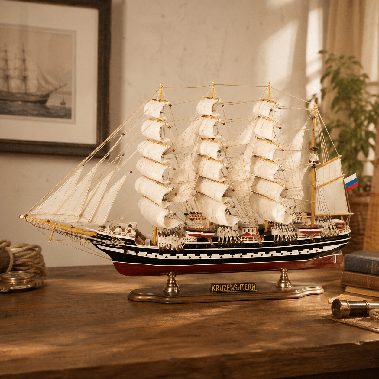 Krusenstern Wooden Ship Model – Deluxe 80 cm - Ocean Relic Studio- Handcrafted Wooden Ship Model