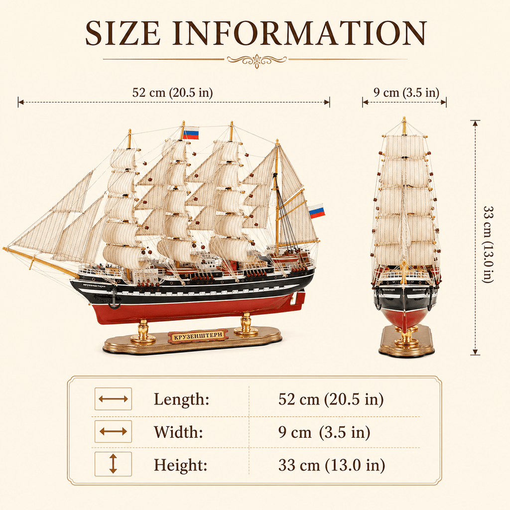 Kruzenshtern Wooden Ship Model – Premium 52 cm - Ocean Relic Studio