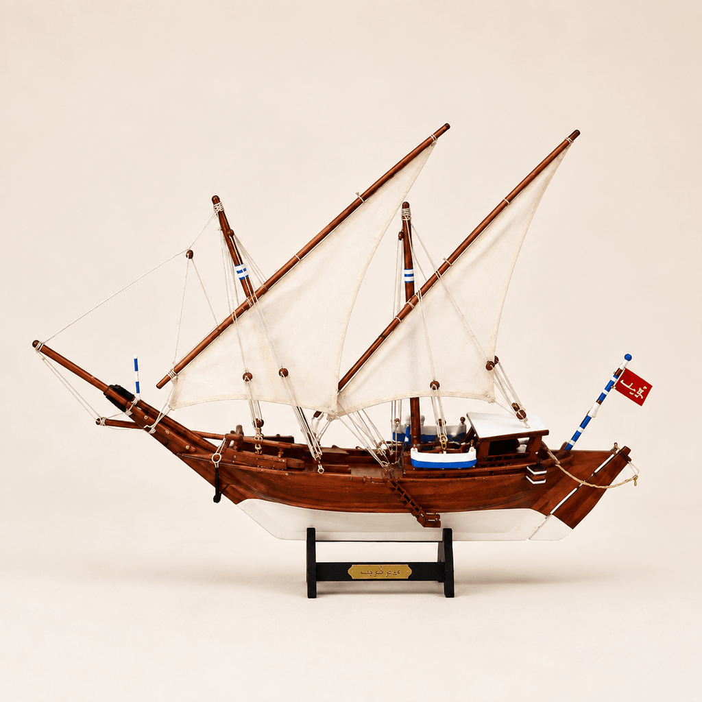 Kuwait Dhow Wooden Ship Model – Classic 30 cm - Ocean Relic Studio- Handcrafted Wooden Ship Model