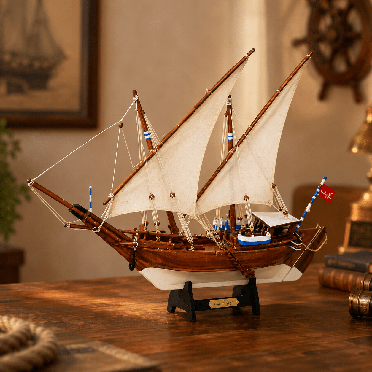 Kuwait Dhow Wooden Ship Model – Classic 30 cm - Ocean Relic Studio- Handcrafted Wooden Ship Model