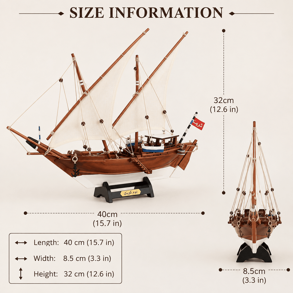 Kuwait Dhow Wooden Ship Model – Classic 40 cm - Ocean Relic Studio- Handcrafted Wooden Ship Model