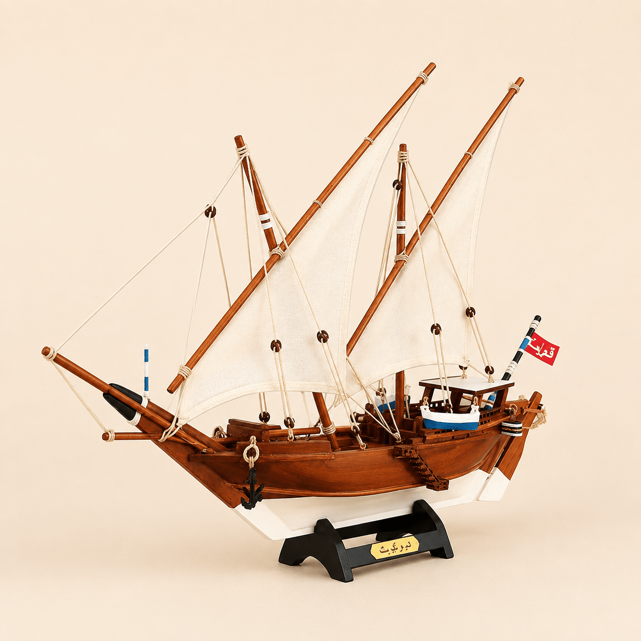 Kuwait Dhow Wooden Ship Model – Classic 40 cm - Ocean Relic Studio- Handcrafted Wooden Ship Model