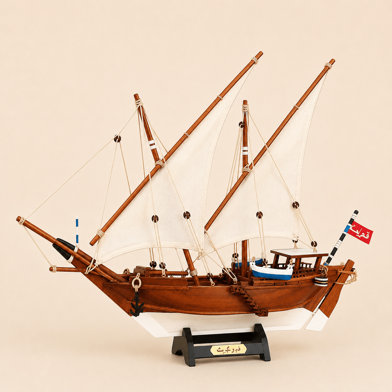 Kuwait Dhow Wooden Ship Model – Classic 40 cm - Ocean Relic Studio- Handcrafted Wooden Ship Model
