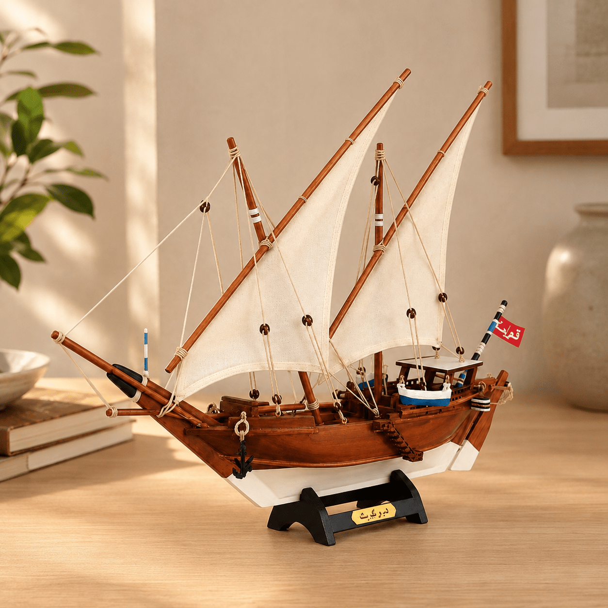 Kuwait Dhow Wooden Ship Model – Classic 40 cm - Ocean Relic Studio- Handcrafted Wooden Ship Model