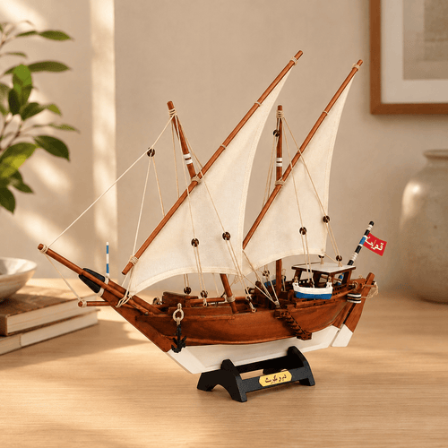 Kuwait Dhow Wooden Ship Model – Classic 40 cm - Ocean Relic Studio- Handcrafted Wooden Ship Model