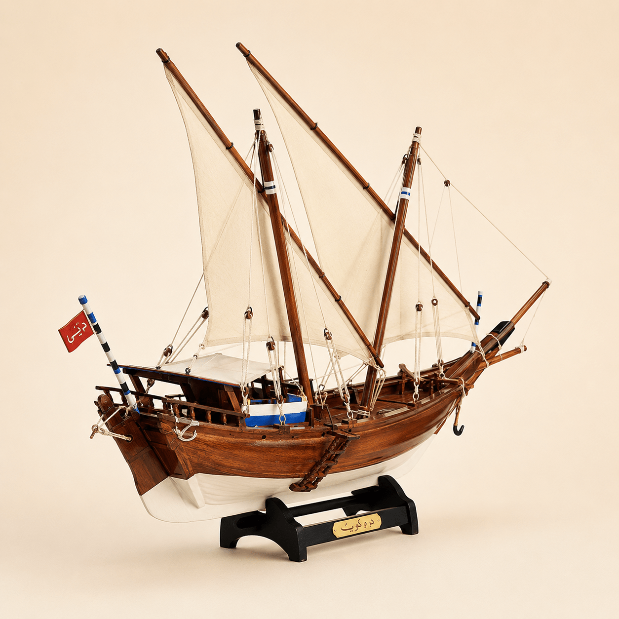 Kuwait Dhow Wooden Ship Model – Premium 60 cm - Ocean Relic Studio