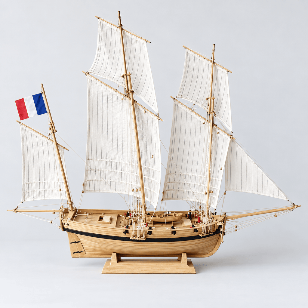 Le Coureu 1776 French Sailing Ship Wooden Model Kit – Premium 55 cm - Ocean Relic Studio