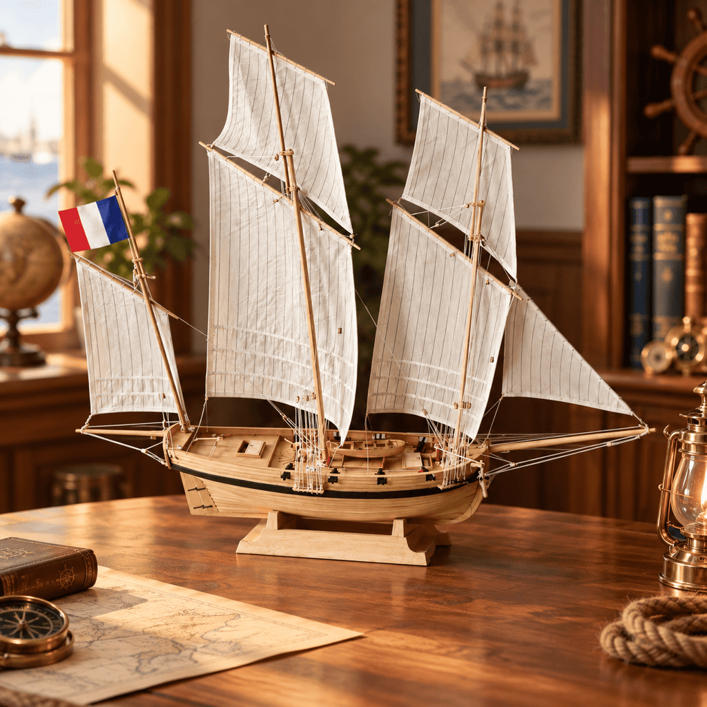 Le Coureu 1776 French Sailing Ship Wooden Model Kit – Premium 55 cm - Ocean Relic Studio