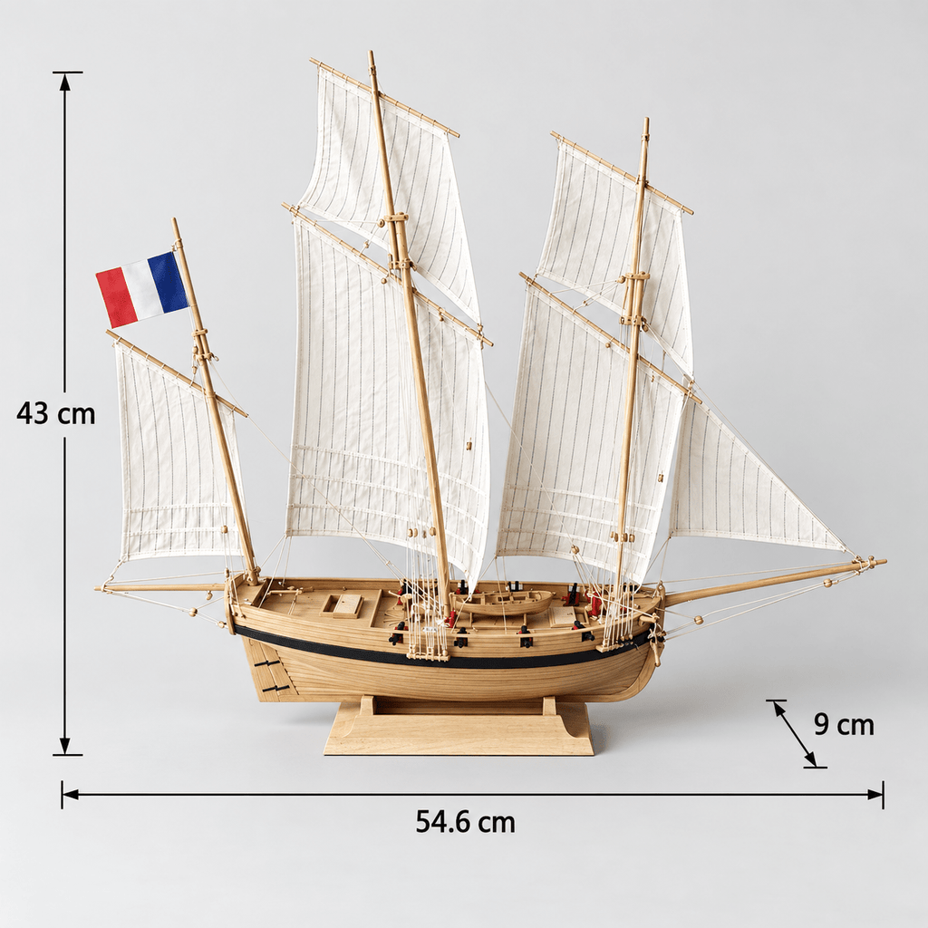 Le Coureu 1776 French Sailing Ship Wooden Model Kit – Premium 55 cm - Ocean Relic Studio
