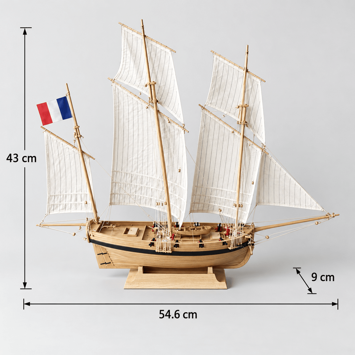 Le Coureu 1776 French Sailing Ship Wooden Model Kit – Premium 55 cm - Ocean Relic Studio