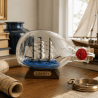 Liberty Ship in a Bottle – Classic Sailing Ship Nautical Decor - Ocean Relic Studio- Handcrafted Wooden Ship Model