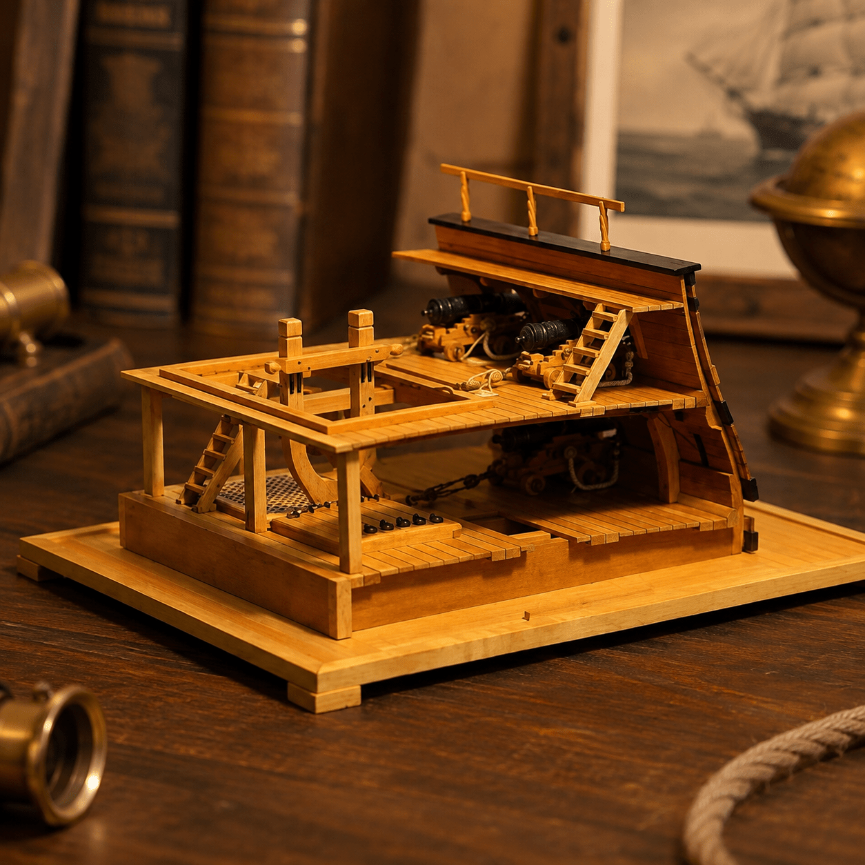 Lily Tall Ship Double-Deck Scene Wooden Model Kit – 1:48 Scale Gun Deck Diorama - Ocean Relic Studio- Handcrafted Wooden Ship Model