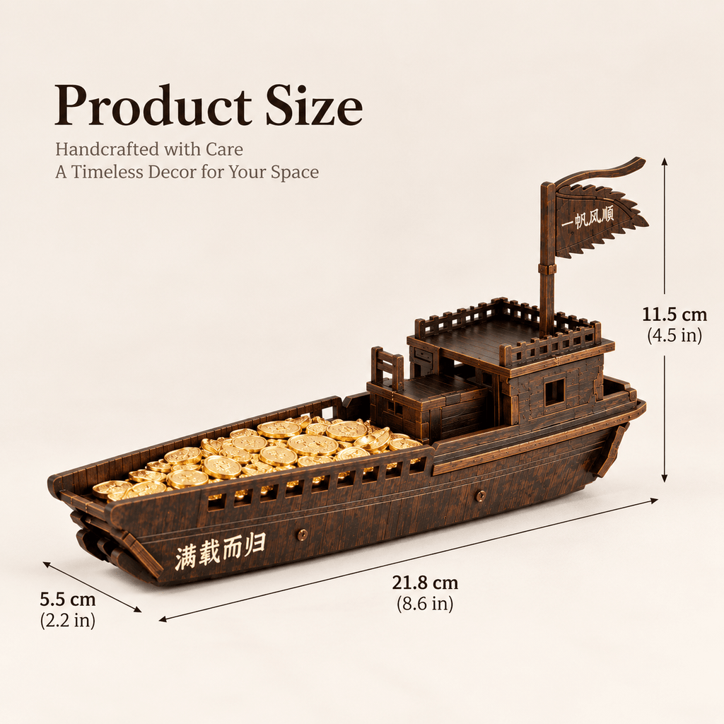 Manzai Er Gui Chinese Lucky Boat Wooden Ship Model – Classic 22 cm - Ocean Relic Studio