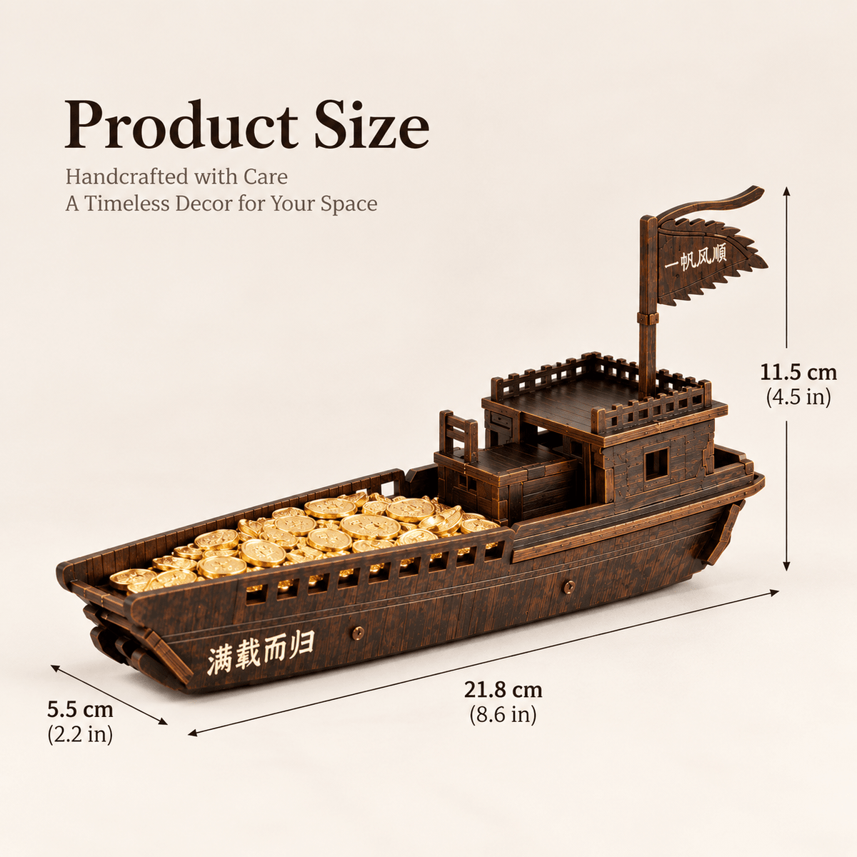 Manzai Er Gui Chinese Lucky Boat Wooden Ship Model – Classic 22 cm - Ocean Relic Studio
