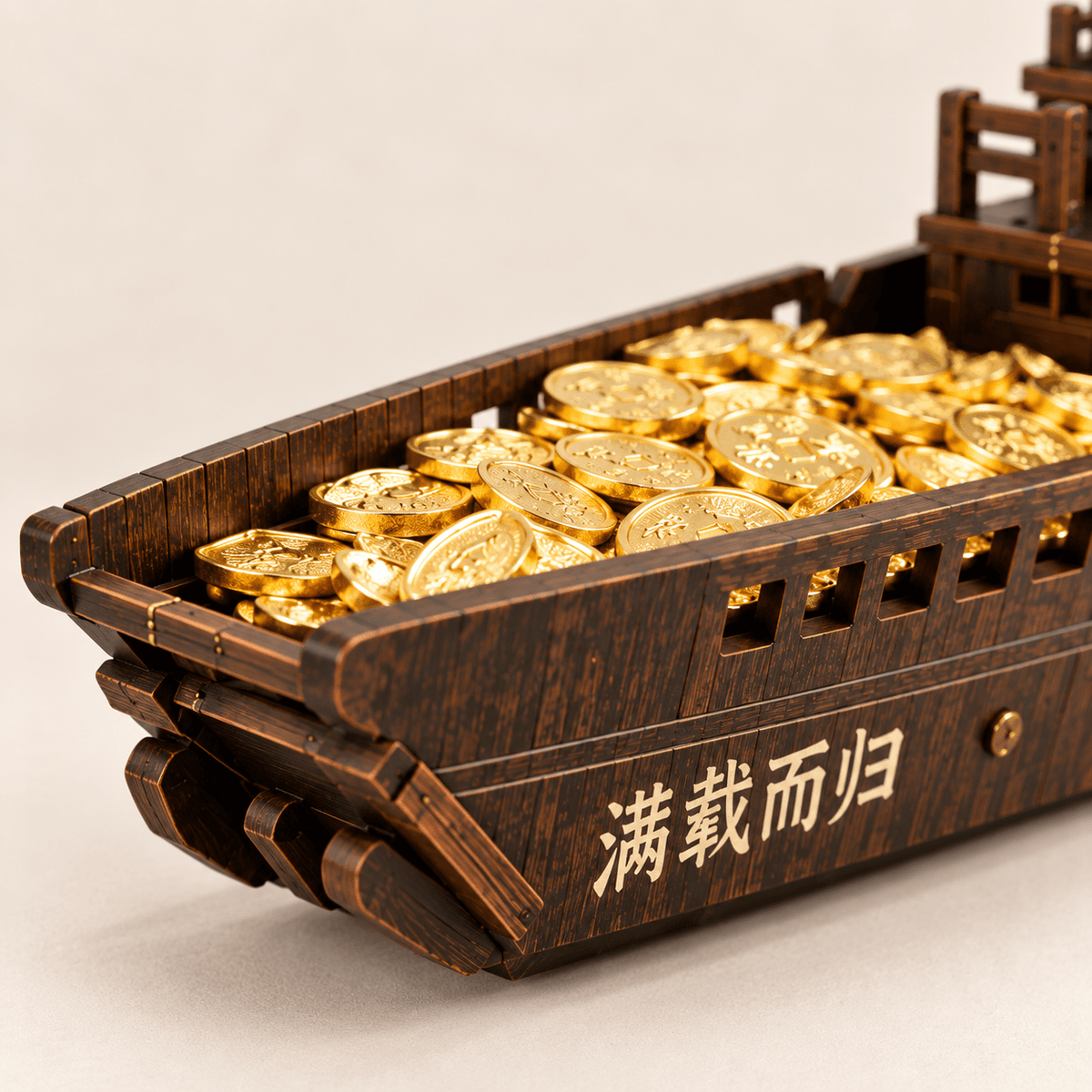 Manzai Er Gui Chinese Lucky Boat Wooden Ship Model – Classic 22 cm - Ocean Relic Studio