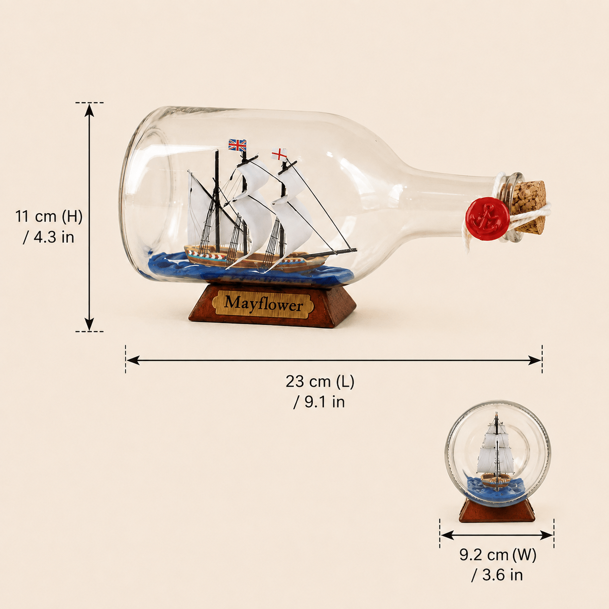 Mayflower Ship in a Bottle – Pilgrim Voyage Nautical Decor - Ocean Relic Studio- Handcrafted Wooden Ship Model