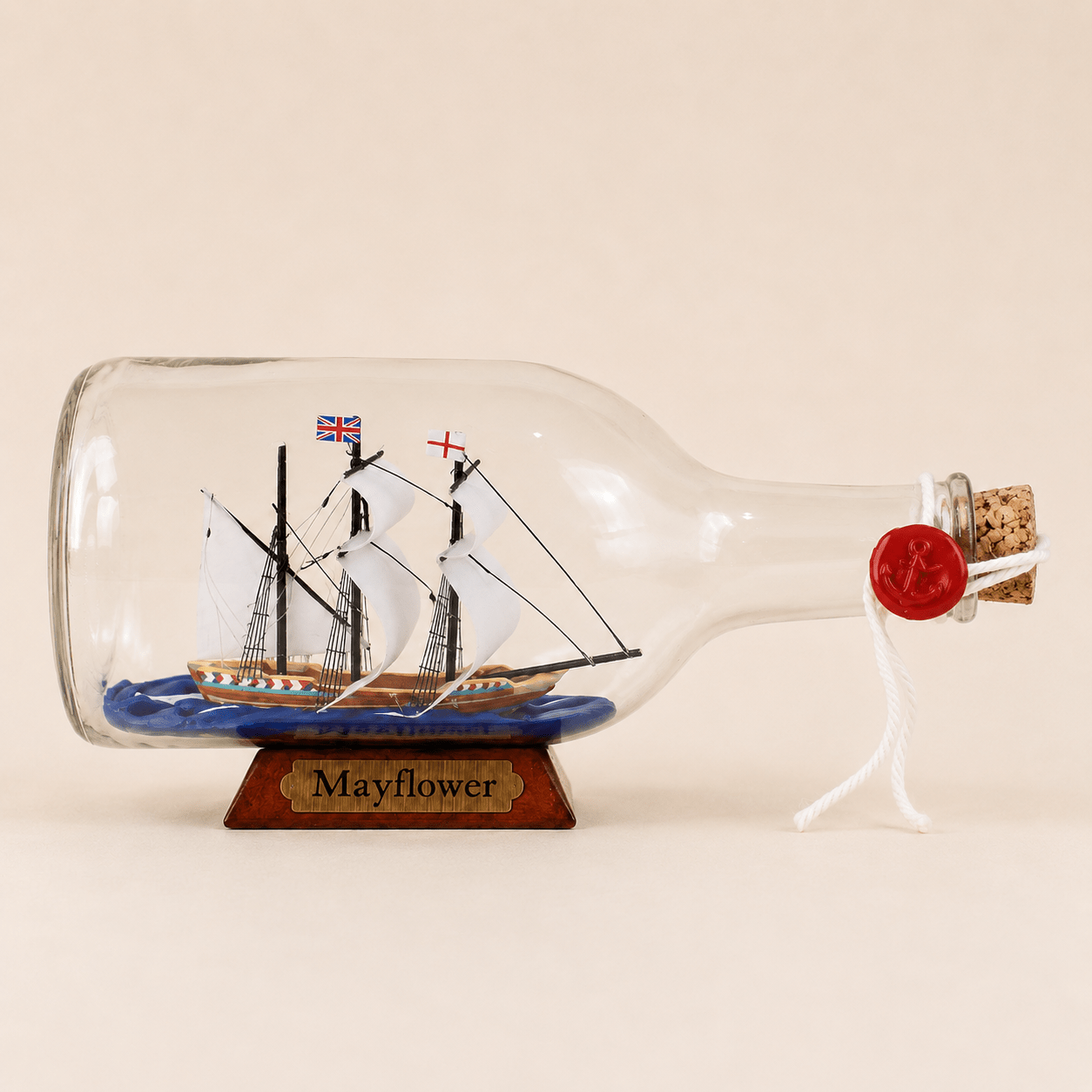 Mayflower Ship in a Bottle – Pilgrim Voyage Nautical Decor - Ocean Relic Studio- Handcrafted Wooden Ship Model