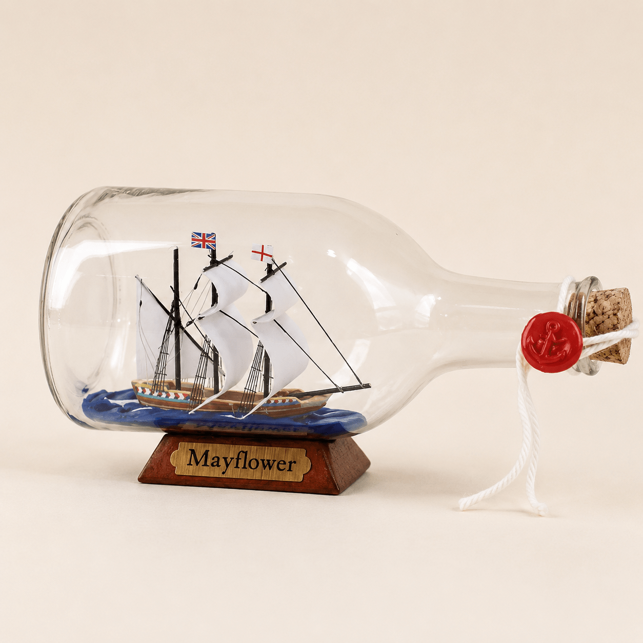 Mayflower Ship in a Bottle – Pilgrim Voyage Nautical Decor - Ocean Relic Studio- Handcrafted Wooden Ship Model