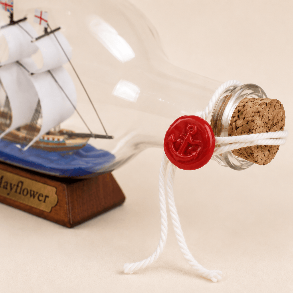Mayflower Ship in a Bottle – Pilgrim Voyage Nautical Decor - Ocean Relic Studio- Handcrafted Wooden Ship Model