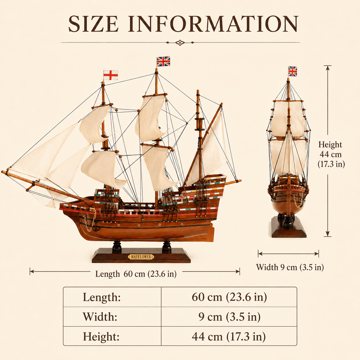 Mayflower Wooden Ship Model – Premium 60 cm - Ocean Relic Studio- Handcrafted Wooden Ship Model