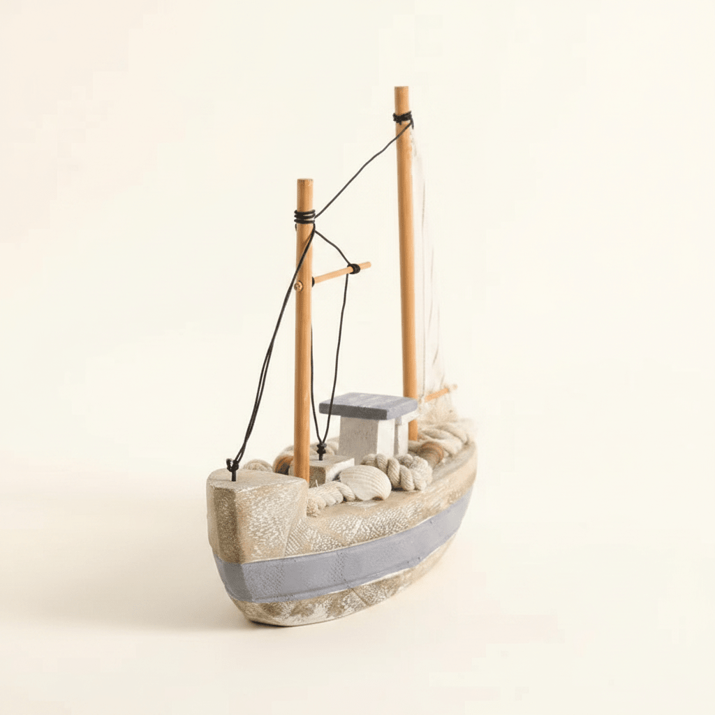 Mediterranean Fishing Boat Wooden Ship Model – Coastal Nautical Decor - Ocean Relic Studio- Handcrafted Wooden Ship Model