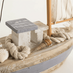 Mediterranean Fishing Boat Wooden Ship Model – Coastal Nautical Decor - Ocean Relic Studio- Handcrafted Wooden Ship Model