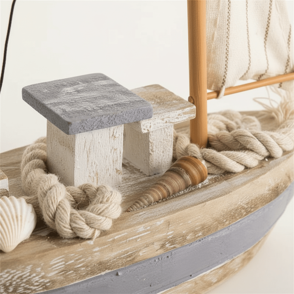 Mediterranean Fishing Boat Wooden Ship Model – Coastal Nautical Decor - Ocean Relic Studio- Handcrafted Wooden Ship Model