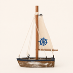 Mediterranean Sailboat Wooden Decor Model – Nautical Home Ornament - Ocean Relic Studio- Handcrafted Wooden Ship Model
