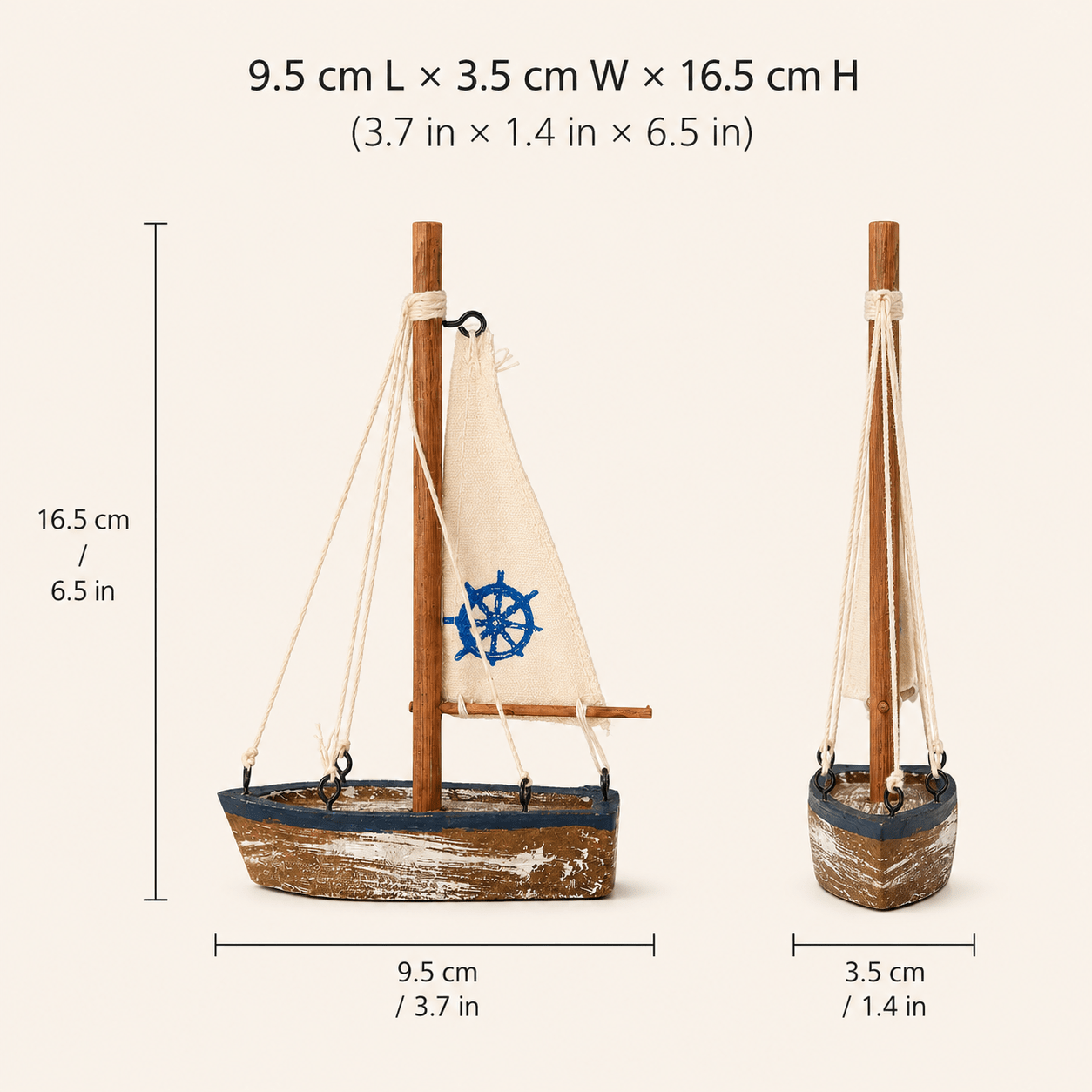 Mediterranean Sailboat Wooden Decor Model – Nautical Home Ornament - Ocean Relic Studio- Handcrafted Wooden Ship Model
