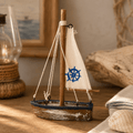 Mediterranean Sailboat Wooden Decor Model – Nautical Home Ornament - Ocean Relic Studio- Handcrafted Wooden Ship Model