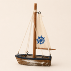 Mediterranean Sailboat Wooden Decor Model – Nautical Home Ornament - Ocean Relic Studio- Handcrafted Wooden Ship Model