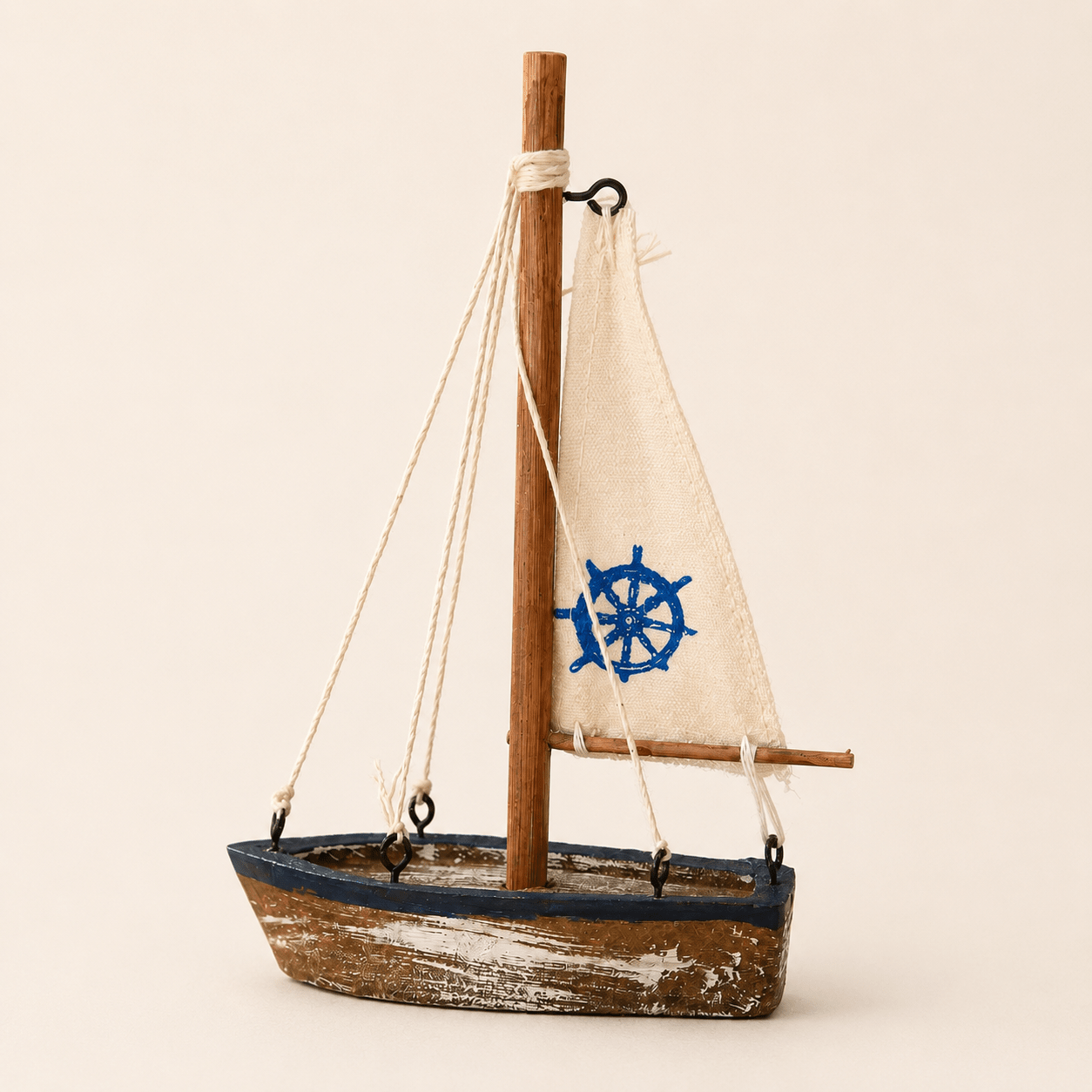 Mediterranean Sailboat Wooden Decor Model – Nautical Home Ornament - Ocean Relic Studio- Handcrafted Wooden Ship Model
