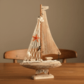 Mediterranean Sailboat Wooden Ship Model – Coastal Home Decor - Ocean Relic Studio- Handcrafted Wooden Ship Model