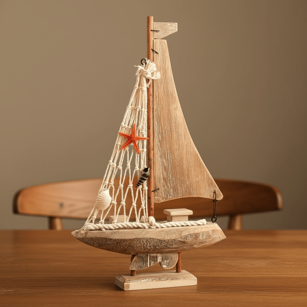 Mediterranean Sailboat Wooden Ship Model – Coastal Home Decor - Ocean Relic Studio- Handcrafted Wooden Ship Model