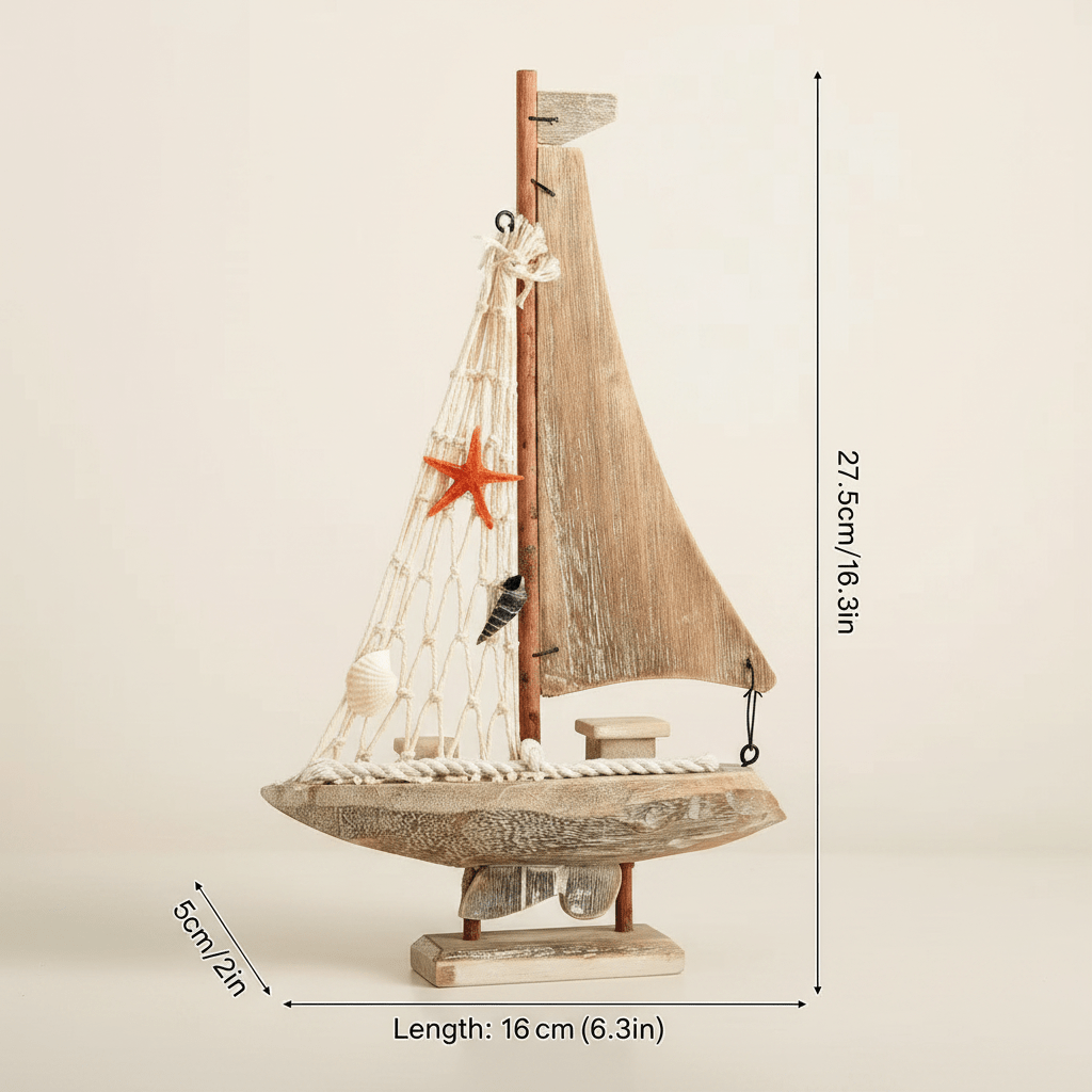 Mediterranean Sailboat Wooden Ship Model – Coastal Home Decor - Ocean Relic Studio- Handcrafted Wooden Ship Model