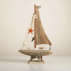 Mediterranean Sailboat Wooden Ship Model – Coastal Home Decor - Ocean Relic Studio- Handcrafted Wooden Ship Model