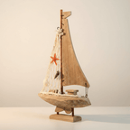 Mediterranean Sailboat Wooden Ship Model – Coastal Home Decor - Ocean Relic Studio- Handcrafted Wooden Ship Model