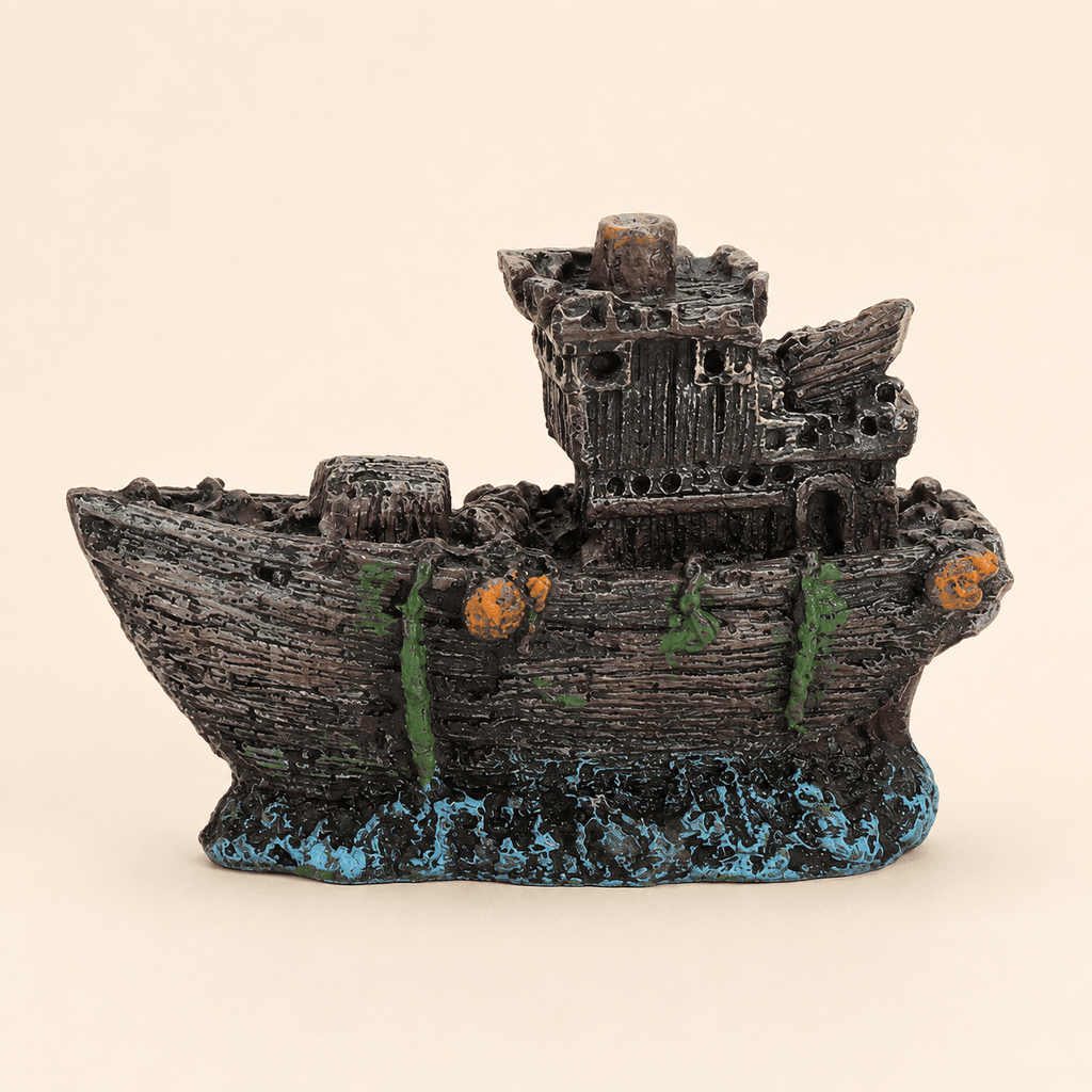 Mini Shipwreck Resin Ship Model – Weathered Ocean Floor Decor - Ocean Relic Studio- Handcrafted Wooden Ship Model
